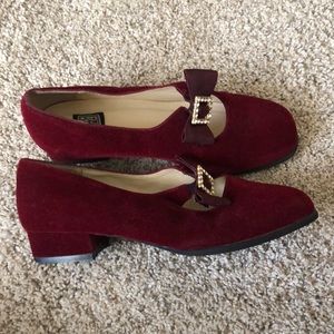 Vintage Dress Velvet Girls Burgundy Low Heel Shoes | Girls Formal Shoes